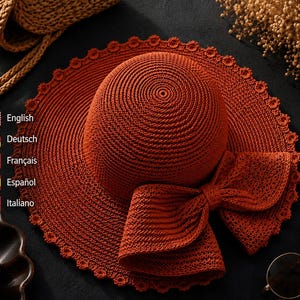 Crochet Sun Hat Pattern PDF, Wide Brim Hat with Bow, Summer Beach Hat Crochet Pattern, Women's Sun Hat, Instant Download