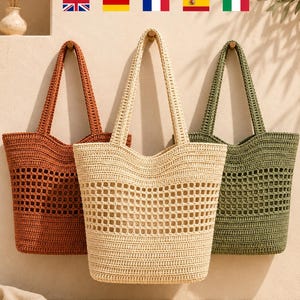 Haakpatroon voor een raffia draagtas (PDF), zomerse strandtas, boodschappentas, digitale download, geschikt voor beginners