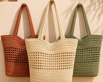 Patrón PDF para bolso de rafia a crochet, bolso de playa de verano, patrón para bolso de mercado a crochet, descarga digital, apto para principiantes.