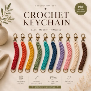 Crochet Keychain Wristlet PDF Pattern, Macrame Cord Key Fob, Easy DIY Wrist Strap, Beginner Crochet Tutorial, Instant Download
