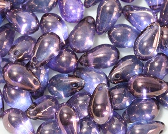 9x6mm Amethyst Lumi Teardrop Top Side Drilled Czech Glass Beads, Qty 24