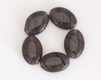 16x11mm Black Swirled Flat Oval Pressed Czech Glass Beads