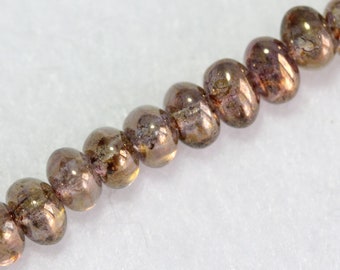 4x6mm Golden Topaz Brown Lumi Potato Czech Glass Beads, Qty 50