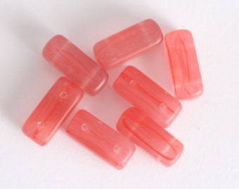 9x19mm Czech Glass Rectangular Frosted Apricot Salmon Mauve Striped Cube Beads, Lot of 11 Beads