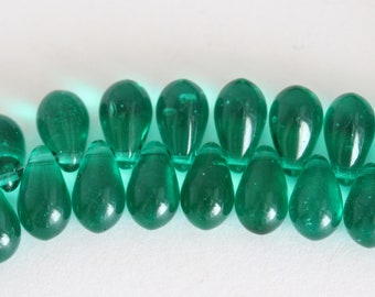 9x6mm Czech Glass Teardrop Teal Transparent Top Drilled Beads, Qty 50