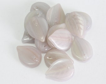 13x18mm Pink Lavender Leaf Etched Transparent Czech Glass Beads, Qty 14