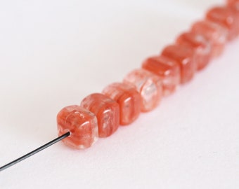 4x5mm Striped Red Orange Cube Czech Beads, 106 beads