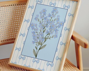 Forget-Me-Not Vintage Botanical Wall Art, Blue Cottagecore Decor