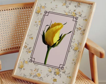 Yellow Rose Wall Art – Printable Floral Decor for Vintage, Cottagecore & Botanical Interiors