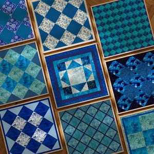 Square Blue Quilt Block Wall Art Set of 9