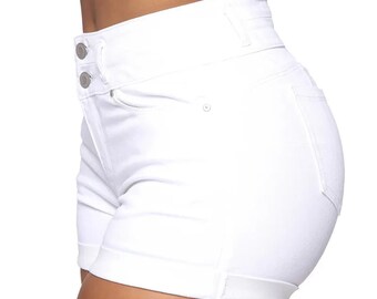 Dames denim short met hoge taille, 100% katoen