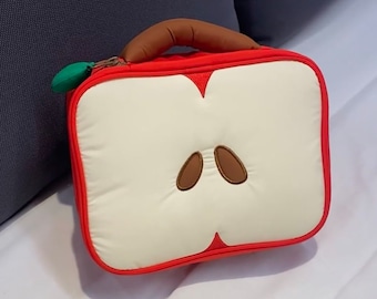 Borsa per il trucco, borse per cosmetici, custodia per cosmetici da viaggio, ritorno a scuola, custodia da viaggio, regalo da damigella d'onore, borsa Apple, borsa carina, stampa Apple,