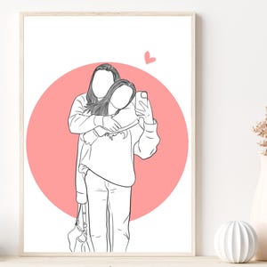 カスタム線画、写真からの描画、親友の誕生日プレゼント、彼女へのパーソナライズされたプレゼント、親友の肖像画、カスタムイラスト