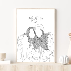 Desenho de linha personalizado de melhor amigo, retrato sem rosto de foto, presentes de amizade, presente de aniversário de melhor amigo, presente para irmã, arte de linha