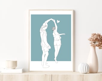 Valentines Day Gifts For Him, Custom Line Drawing from Photo, Personalized Anniversary Gifts, Personalized Couple Gifts, Couple Line Art