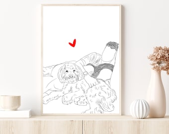 Aangepast huisdierportret van foto, gepersonaliseerde hondentekening, familieillustratie