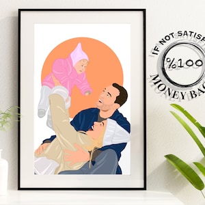 Ritratto di famiglia personalizzato, regalo di coppia personalizzato, regalo di compleanno per la mamma, il regalo migliore per lei, stampa di ritratto senza volto, ritratto di cartone animato da foto