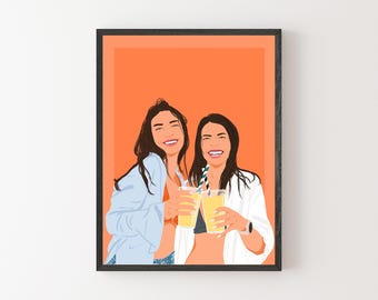 Custom Friend Portrait Illustration: Gift for Sister, Personalized Drawing from Photo, Hand-Drawn