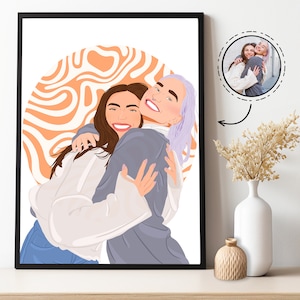 Spersonalizowany portret najlepszej przyjaciółki, portret z kreskówek, prezenty dla niej, spersonalizowany prezent urodzinowy dla najlepszej przyjaciółki, niestandardowa ilustracja portretu