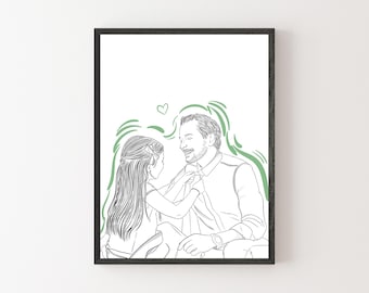 Custom Family Line Art, Personalized Christmas Gift for Him, Drawing From Photo