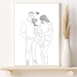 Ritratto di famiglia personalizzato, disegno di ritratto senza volto, regalo per Natale, regalo personalizzato per papà, dalla linea all'arte, illustrazione di ritratto personalizzata