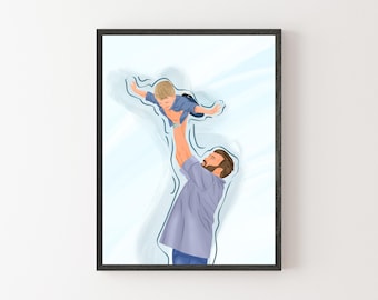 Custom Portrait from Photo: Personalized First Father’s Day Gift, Family Drawing
