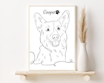 Custom Pet Line Drawing from Photo: Personalized Dog Portrait, Memorial Gift