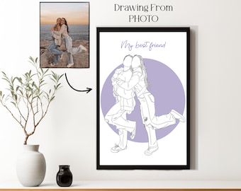 Custom Portrait Illustration of Friends: Personalized Christmas Gift Her, Drawing from Photo
