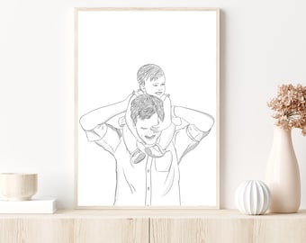 Custom Family Line Art Portrait: Personalized Father's Day Gift, Drawing from Photo