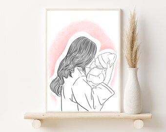 Custom One Line Art Portrait, Mother Daughter Gift, Drawing from Photo, Family Illustration