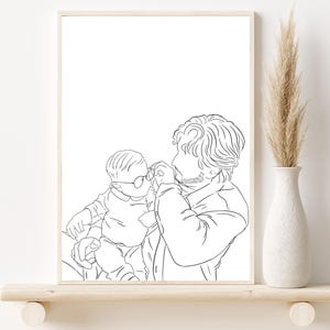 Ritratto di famiglia personalizzato, regalo di compleanno per lui, regalo per la festa del papà, regalo per il nonno, regalo per papà e figlia, illustrazione di ritratto di famiglia