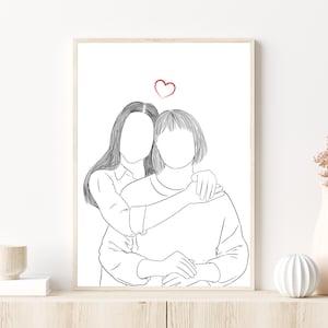 Custom Portrait Mom Birthday Gift, New Mom Gift, Mother of the Bride Gift from Daughter, Custom Painting from Photo, Gift for Wife, Line Art
