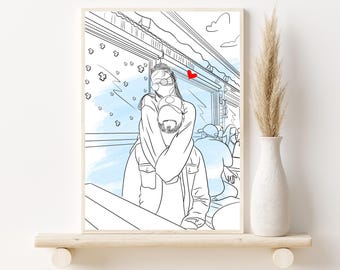 Custom Couple Line Art Portrait, Sentimental Gifts for Boyfriend, Outline Portrait, Drawing from Photo