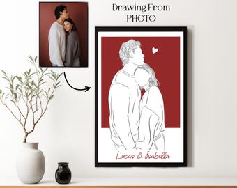 Custom Line Drawing from Photo, Portrait Outline Drawing, Anniversary Gift for Boyfriend, Personalized Wedding Gift for Couple, One Line Art