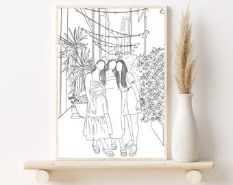 Custom Friend Portrait: Personalized Drawing from Photo, Sister Birthday Gift