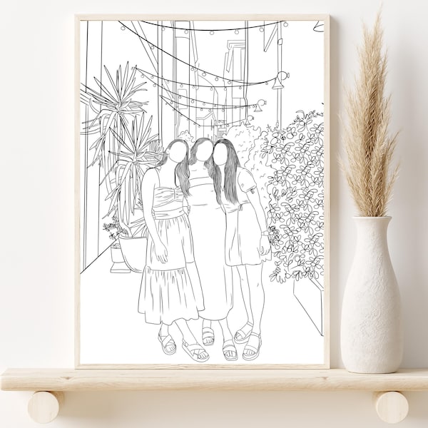 Custom Friend Portrait: Personalized Drawing from Photo, Sister Birthday Gift