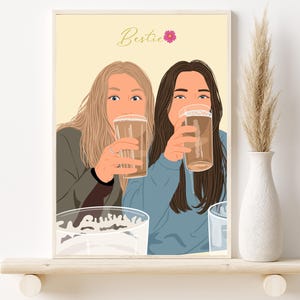 Portrait du meilleur ami, portrait personnalisé, cadeau d'anniversaire du meilleur ami, portrait à partir d'une photo, cadeau pour une soeur, cadeau de l'amitié, illustration personnalisée