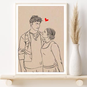 Ritratto di coppia personalizzato, regali di anniversario per il fidanzato, regalo unico per lui, disegno personalizzato da foto, arte a linea singola, da foto a schizzo