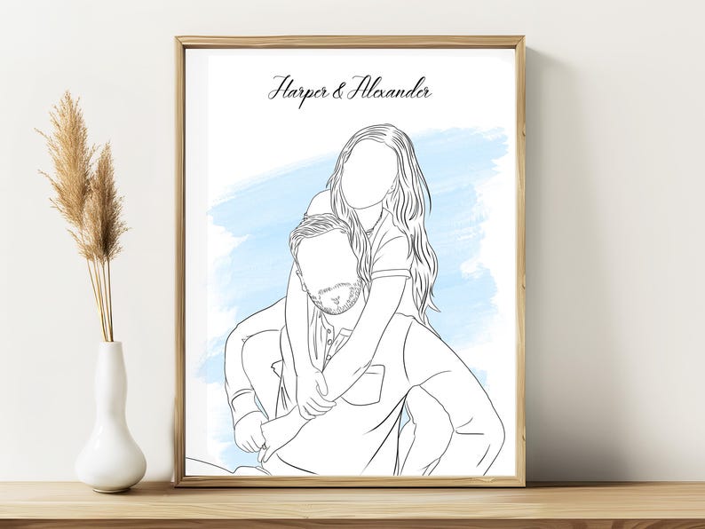Personalized couple line art with names, showing a playful piggyback pose – a thoughtful custom gift for boyfriend, anniversary, or birthday.