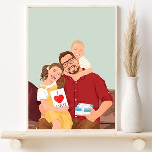 Ritratto personalizzato, dipinto da foto, regalo di anniversario per il marito, regalo personalizzato per lui, regalo di compleanno per il papà, illustrazione di famiglia