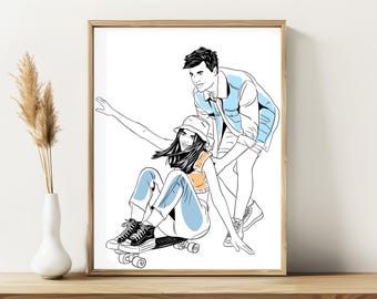 Custom Line Drawing from Photo - Personalized Couple Portrait & Gift for Boyfriend, Couple Line Art, Last Minute Birthday Gift for Him