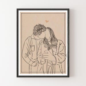 Disegno personalizzato dell'anima gemella, regalo di compleanno per fidanzato, regalo sentimentale, disegno a tratteggio personalizzato, ritratto da foto, contorno dipinto, arte a tratteggio singolo