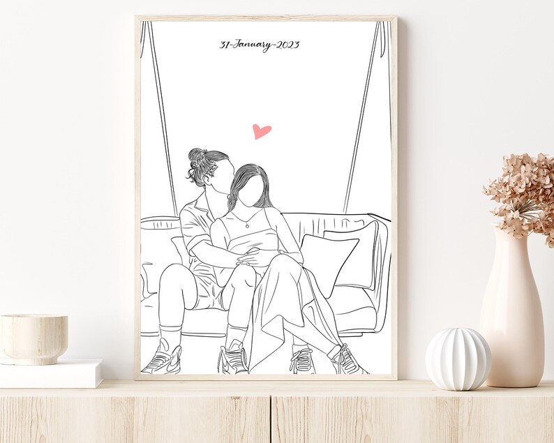 Custom Line Art Portrait: Anniversary Gift for Him, Drawing From Photo ...