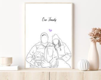 Line Art Portrait: Personalisiertes Geschenk für Weihnachten, Zeichnung vom Foto
