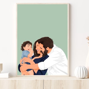 Portrait de famille dessin animé personnalisé à partir d'une photo, cadeaux personnalisés de dernière minute pour papa, cadeaux pour grand-père, tableau personnalisé, illustration photo