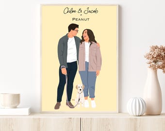 Pet and Owner Portrait: Custom Drawing from Photo, Dog Mom Gift, Family Illustration