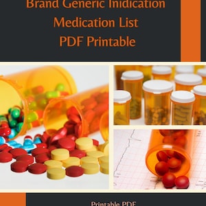 200+ Brand Generic Indication Medication List Pdf, Digital, Download, PTCB Exam, ExCPT, PTCE, Tutor Aid, Study Pharmacy Nursing Medical