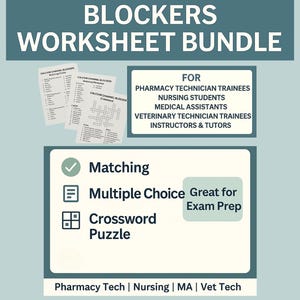 Calcium Channel Blockers Bundle Worksheets/Answer Keys Pharmacy Tech| Prep Certification Study | Zip File