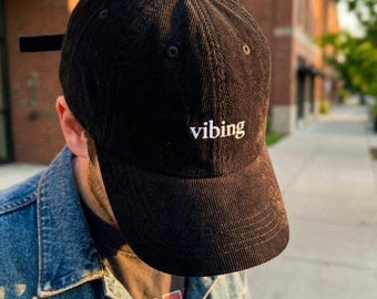 Vibing Corduroy Cap, Claude Code AI Meme Apparel, Software Engineer Hat