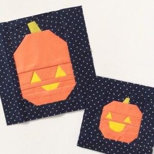 Pumpkin Quilt Block Pattern Jack O Lantern Halloween FPP Paper Pieced PDF Download image 1